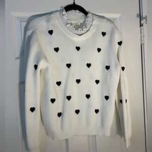 By Anthropologie Ruffled Collar Heart Embroidered Knit Sweater